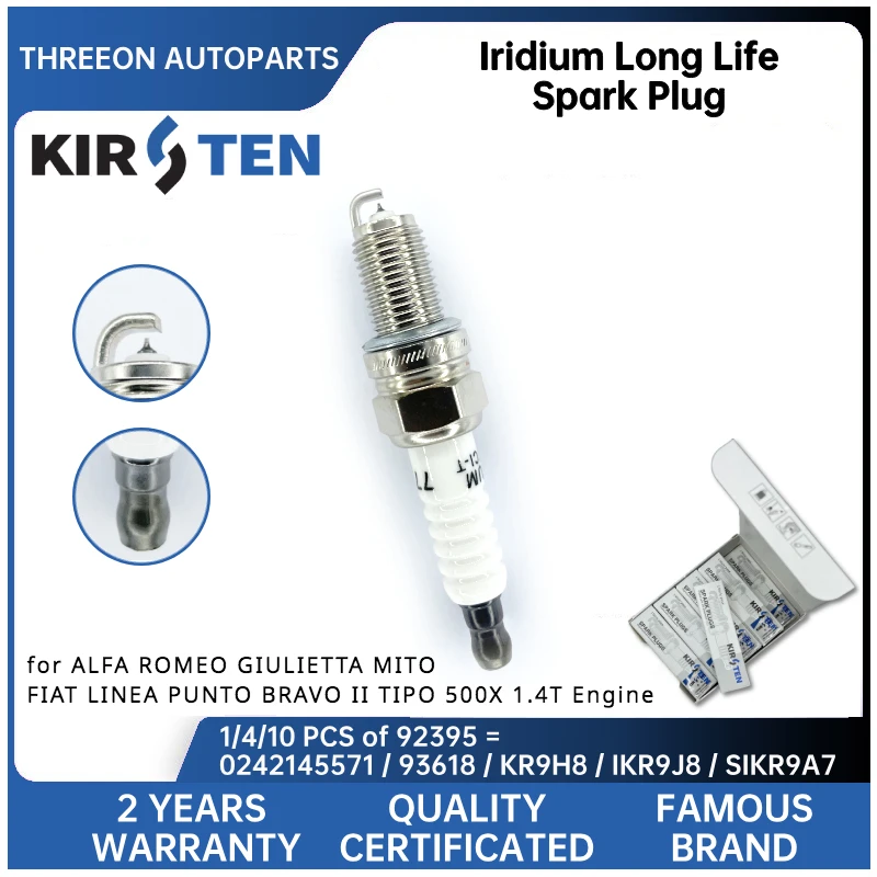 

KIRSTEN Iridium Spark Plug for ALFA ROMEO GIULIETTA MITO FIAT LINEA PUNTO BRAVO II TIPO 500X 1.4T Engine YR5DII33S 55249868