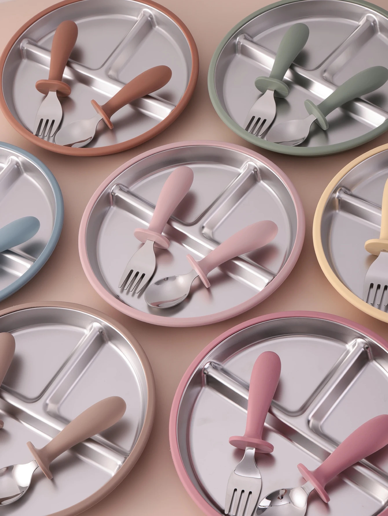 

3PCS Stainless Steel Dishes Plate Baby Feeding Bowl Detachable Suction BPA Free Silicone Training Fork Spoon Baby Newborn Items