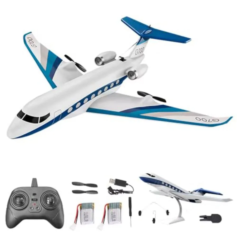 G700 RC Plane Private Jet for outdoor flying, ABS plastic body in matte black, ultra-stable 6-axis gyro stabilization with 2.4G
