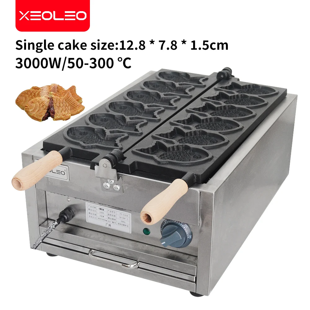 XEOLEO Taiyaki Maker Fish Waffle Machine Fish Cake Baking Machine 6 Pcs Fish Ice Cream Waffle Maker 3000W Non-stick Pan