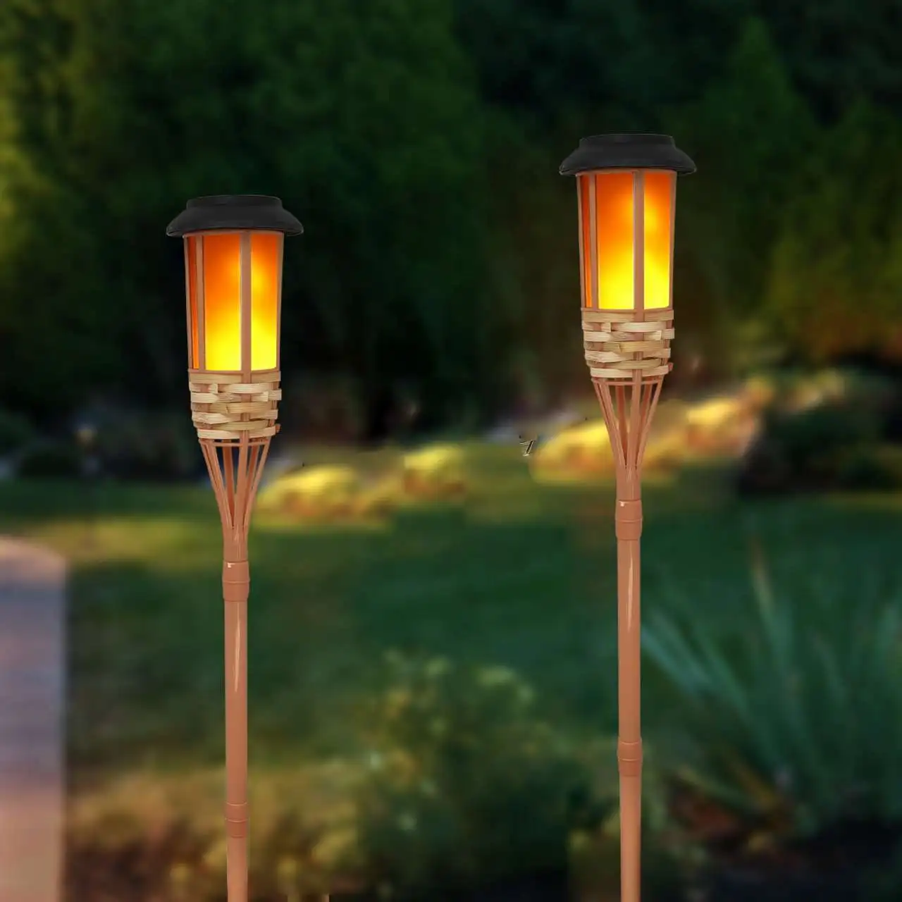 1-10PCS lampade solari LED lampada effetto fiamma artigianato bambù impermeabile illuminazione da giardino torce da prato cortile paesaggio luce