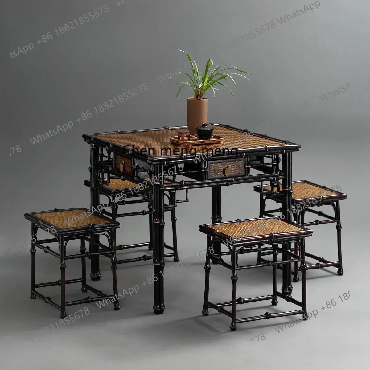 ZJEight Immortals table with four drawers, square tea table, Ming furniture, tea room space, retro coffee table