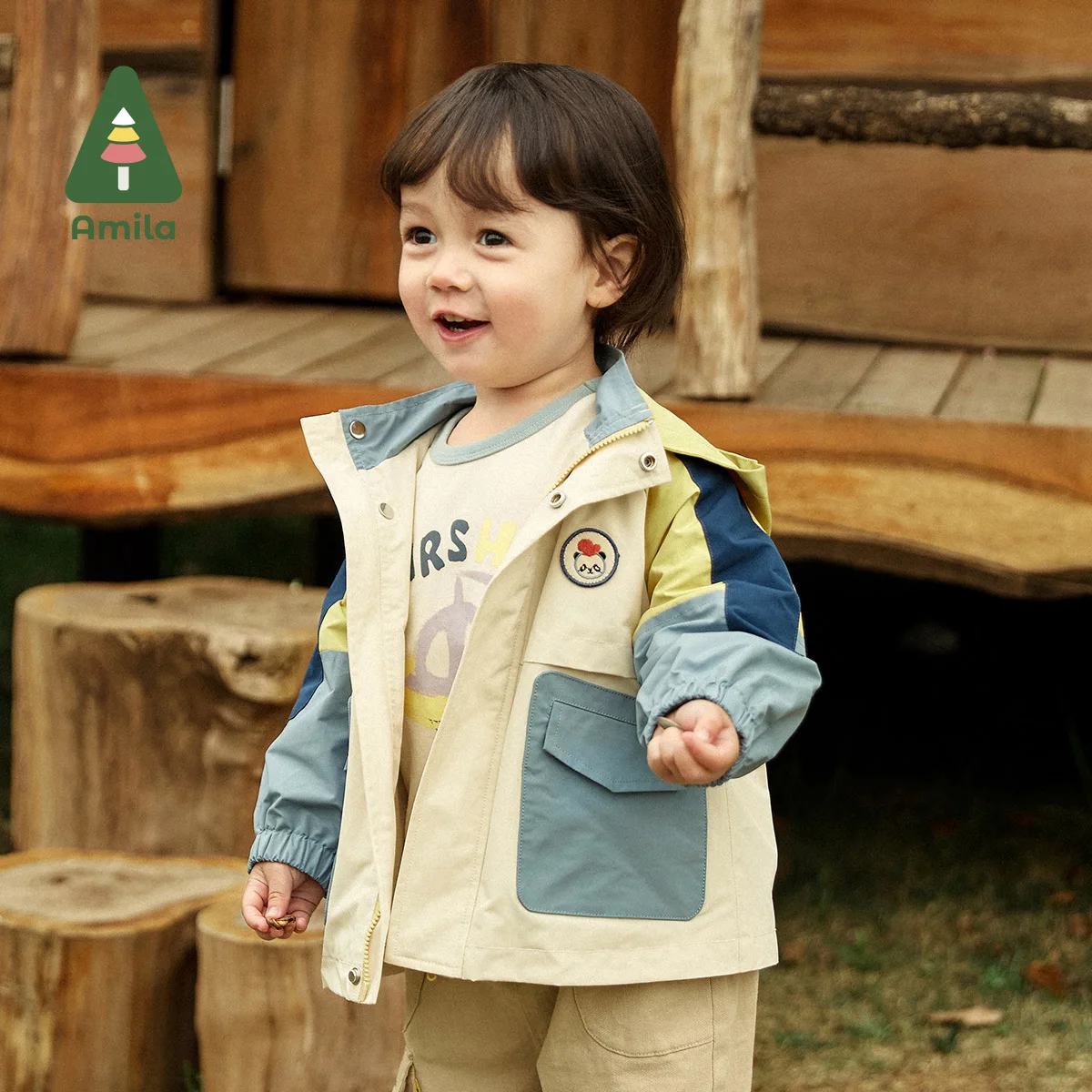 Amila Baby Coat 2022 Autumn New Spliced Thin Big Pocket Jacket Multicolor Hoodie Girls and Boys Casual Children's Clothes