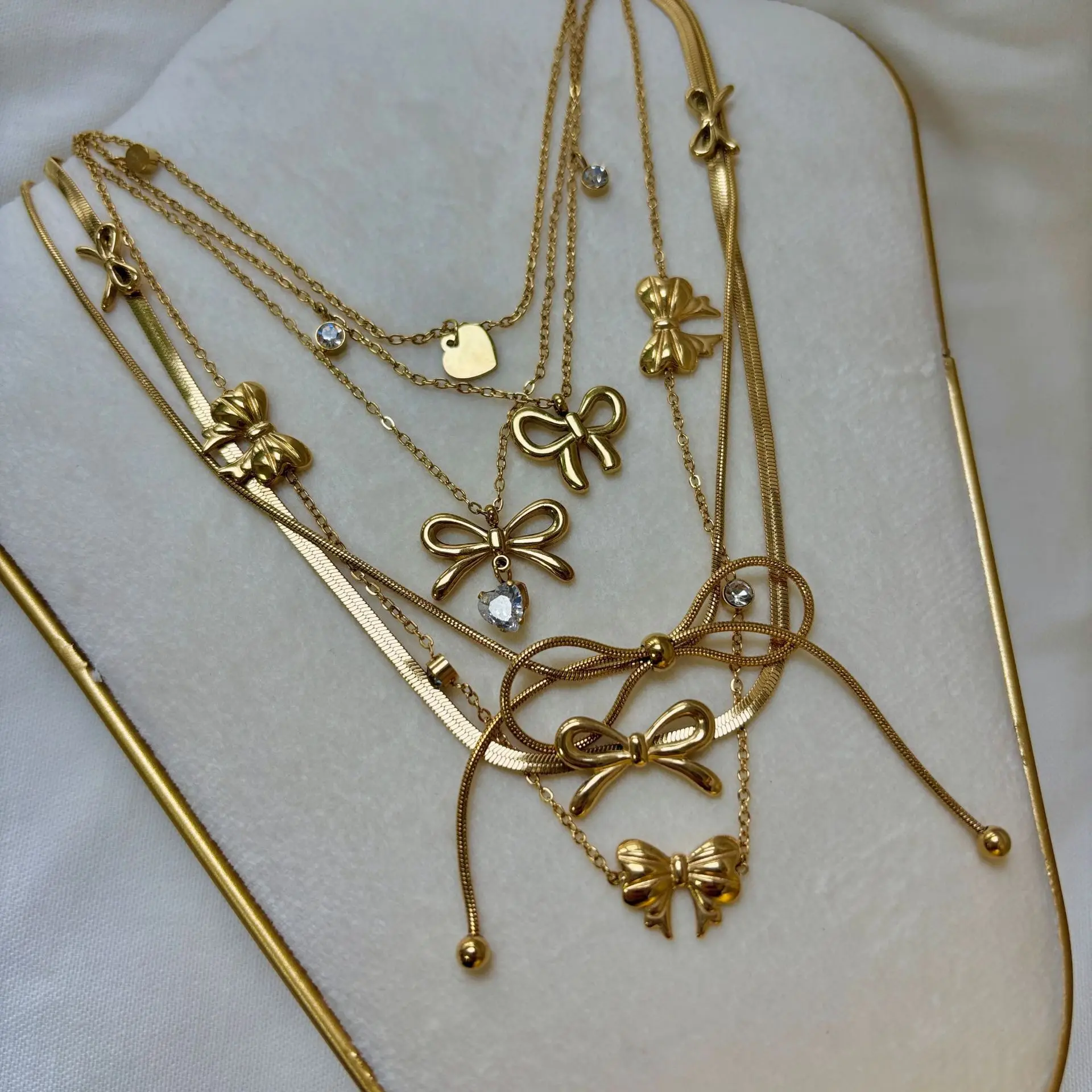 

New ins Stainless Steel Bow Pendant Necklace For Women Girls Vintage Flower Necklaces Fashion Wedding Jewelry Gift