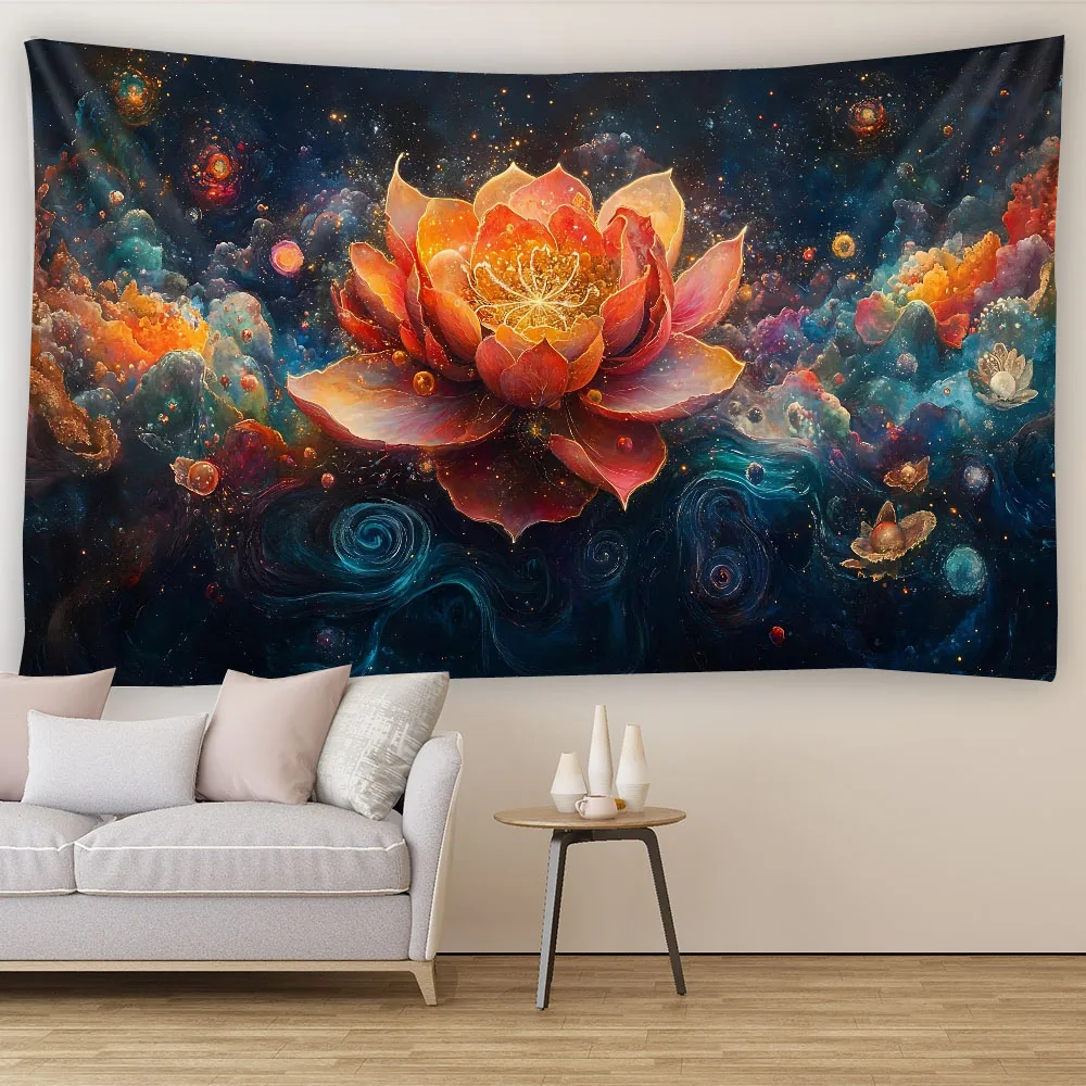 Lotus Yoga Meditation Tapestry Wall Hanging - Aesthetic Art Home Decor Living Room Background Carpet for Meditation Space