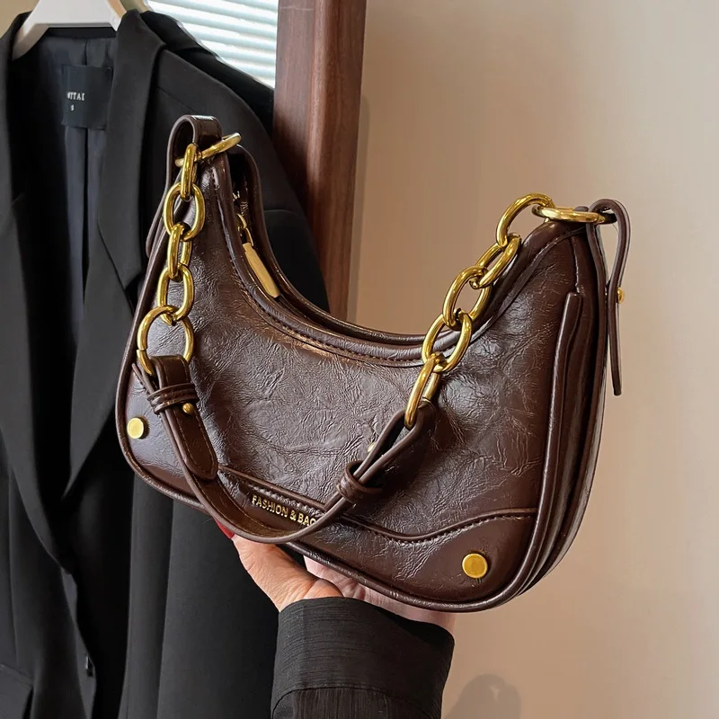 

Сумка в форме полумесяца, роскошная сумка на плечо для женщин, винтажная сумка через плечо, текстурированная сумка «день-ночь», нишевая сумка на весну и лето ​