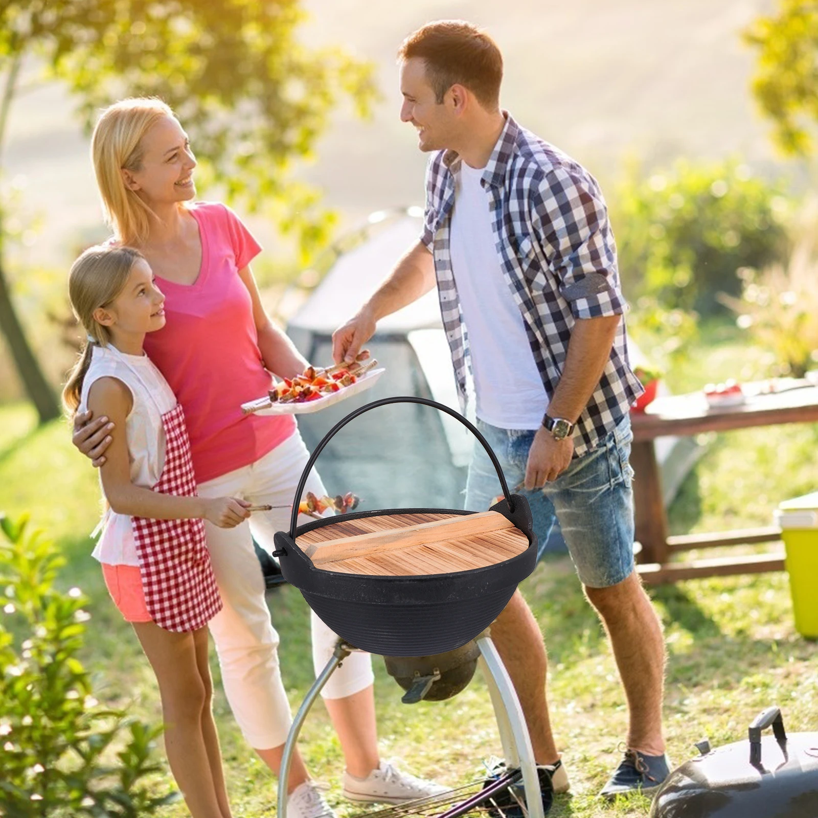 

1 Set Outdoor Cast Iron Camping Hanging Cookware Lightweight Non-Stick For Backpacking Picnic Family Gathering Stew Pot