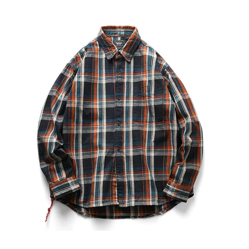 Spring Heavyweight Plaid Shirt Men's Pure Cotton Long Sleeve Blouse Outdoor Trekking Hiking Travel Overshirt Camp Sports Undies