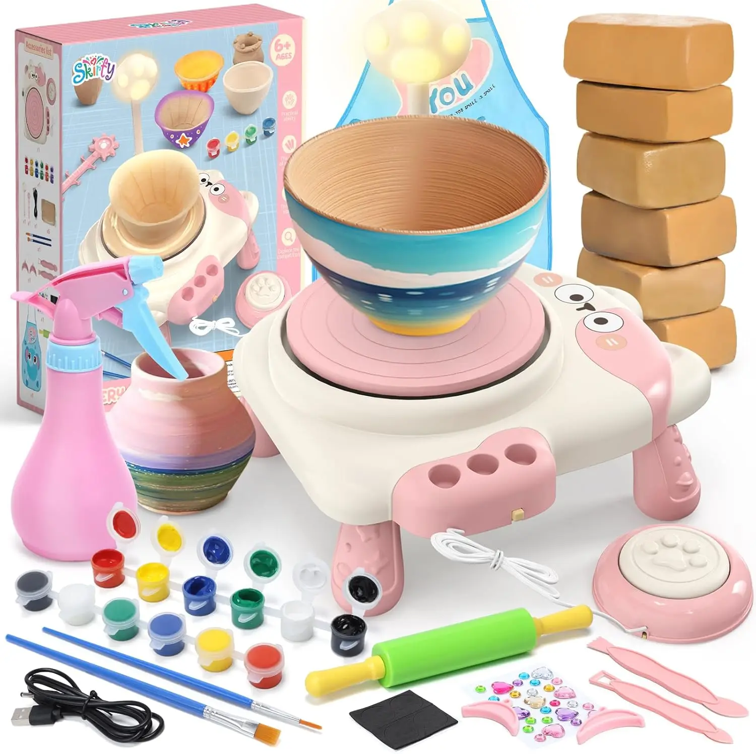 

Детский гончарный круг с подсветкой и набором для рисования, регулируемая скорость, набор для творчества для детей 8-12 лет, подарок для мальчиков и девочек