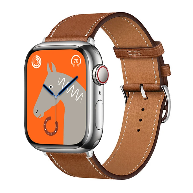 Leather Band For Apple Watch Strap 44mm 45mm 40mm 41mm 38mm 42mm Hermes Single Tour Bracelet iWatch Series 6 SE 7 8 9 ultra 49mm