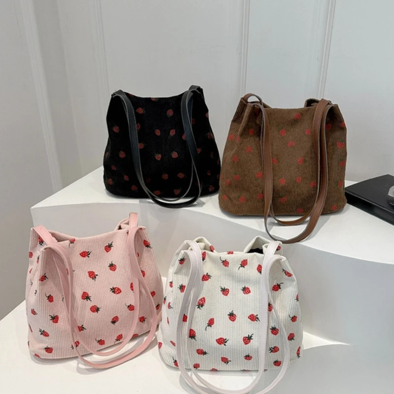 

Unique Corduroy Shoulder Bag with Ample Space Comfortableh Strawberry Handbag