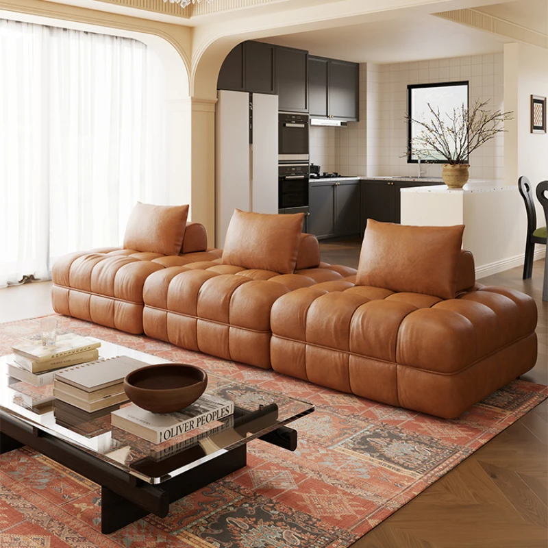 

Leather sofa living room tofu block section sofa