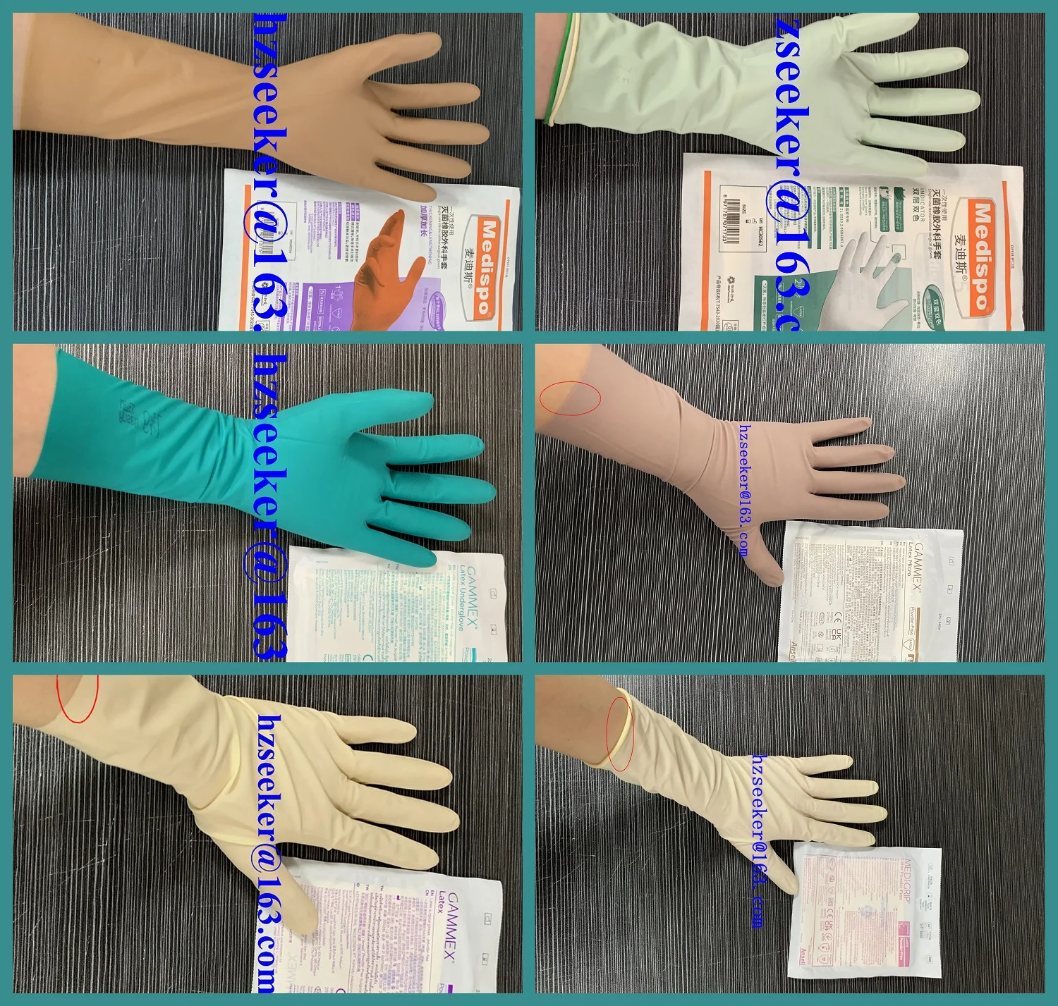 

Combination Latex gloves ( 6pairs ), Powder-Free ,Brown, Green, Natural. Length 300mm/11.8''(about)