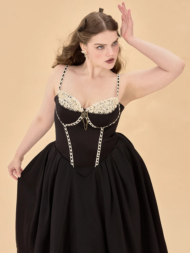 

plus Size Women's Lace Dress Fishbone Strap Dress Slimming Summer Princess Style Knitted A-Line Short Dress Zipper Back