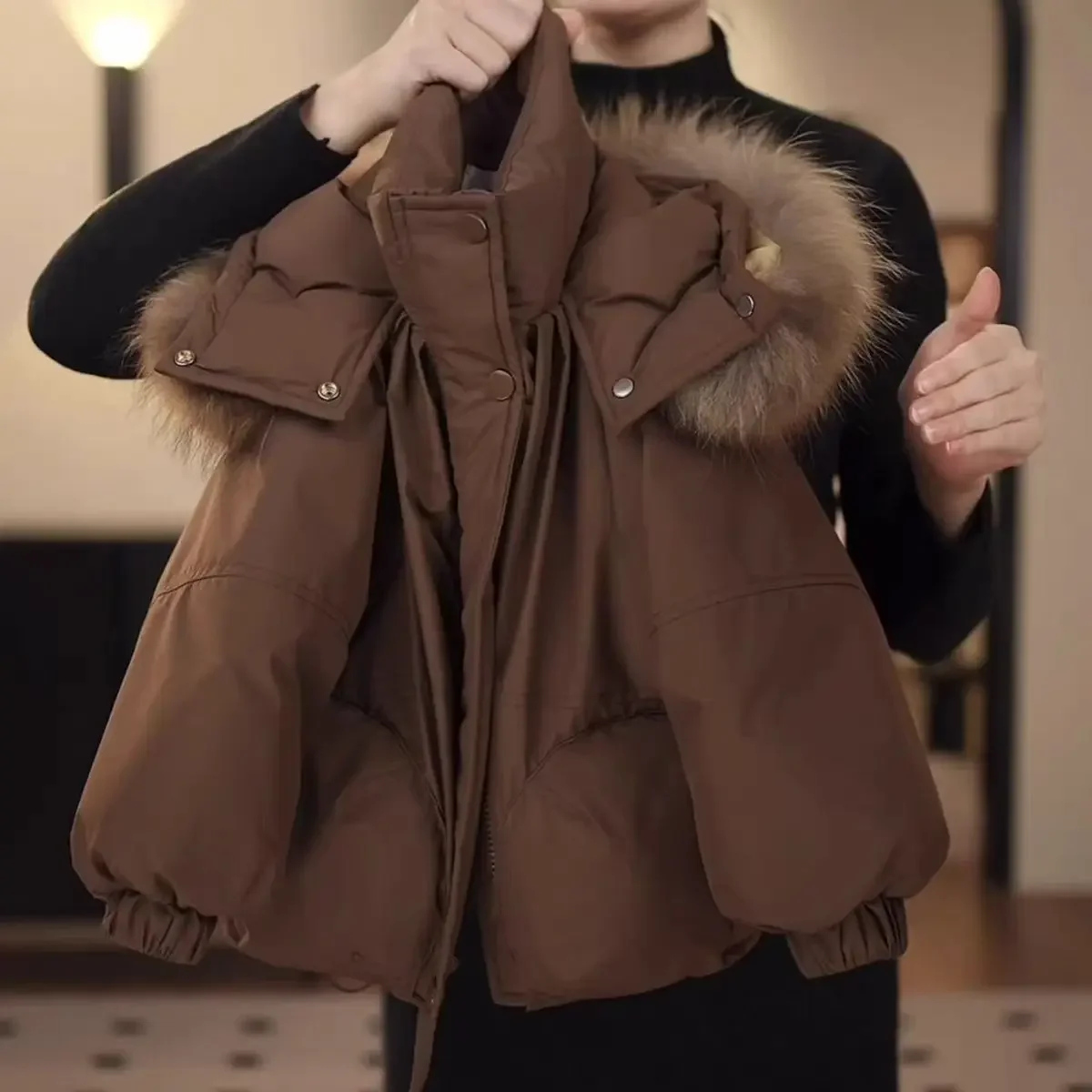 ZOETOPKID Winter Neue Jungen- und Mädchen-Jacke mit Abnehmbarem Baumwollfutter Verdickte Wattierte Jacke Großer Pelzkragen Kinder-Winteranzug – Detail 3