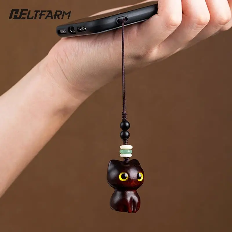 LLavero de gato de madera de sándalo, cadena de Anime para teléfono móvil, colgante para bolso de madera, accesorios para llaves de coche, dijes colgantes