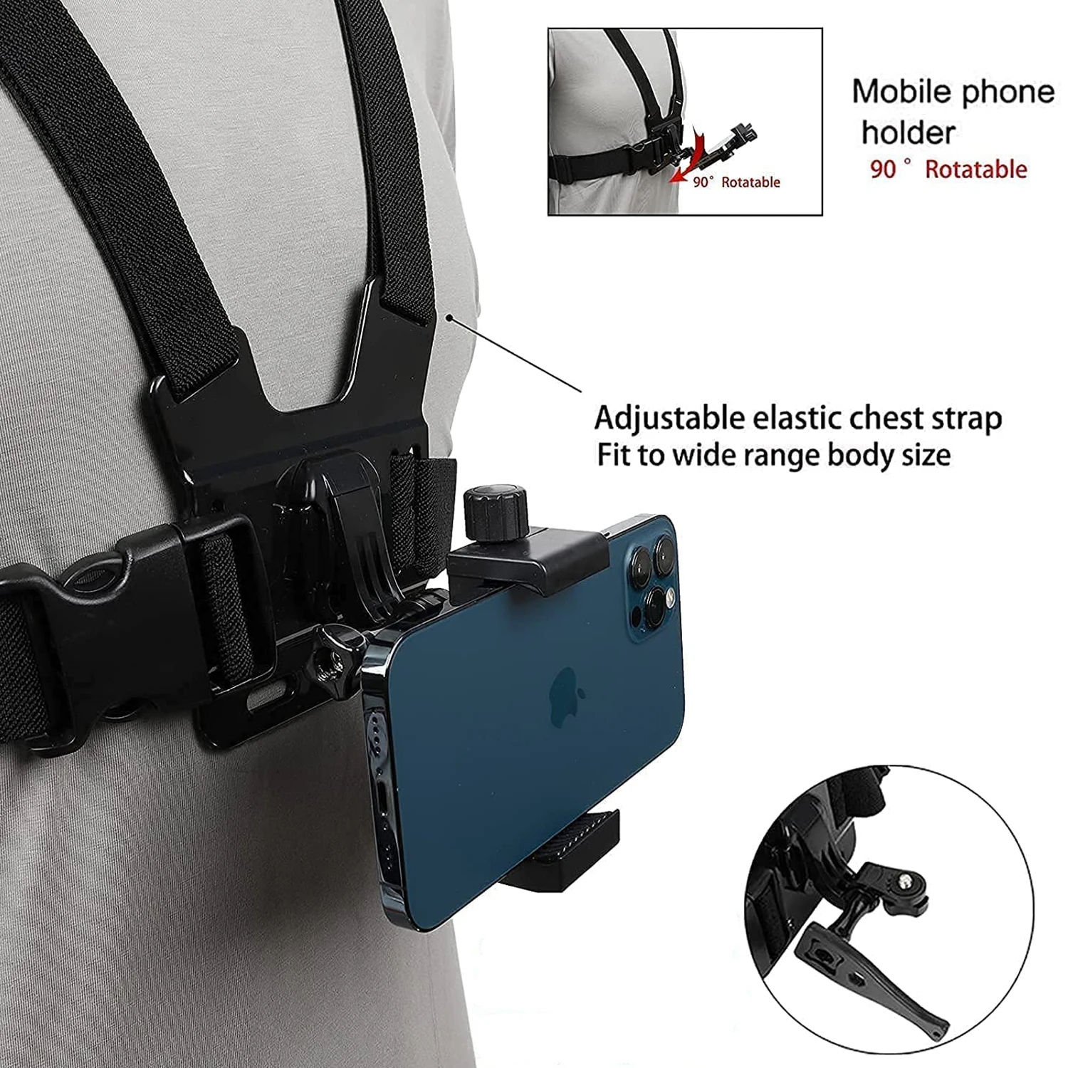 Phone Chest Mount Strap Belt Harness For 360 Mobile Cell Phone Clip Holder For iPhone 13 Xiaomi Samsung Gopro Hero 10 9 8 7