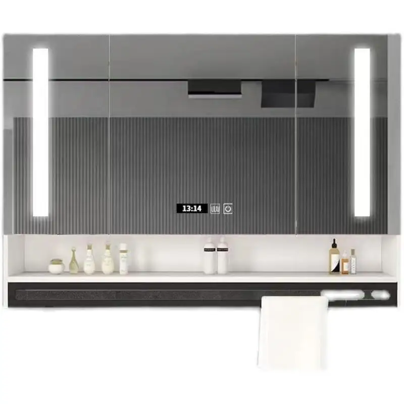 

Solid wood bathroom smart mirror cabinet, separate wall-mounted bathroom with lamp, bathroom mirror with storage cabinet