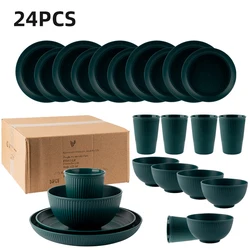 24Pcs Unbreakable Wheat Straw Dinnerware Sets Reusable Tableware Set Lightweight Microwave Dishwasher Safe Plates Cups Bowl