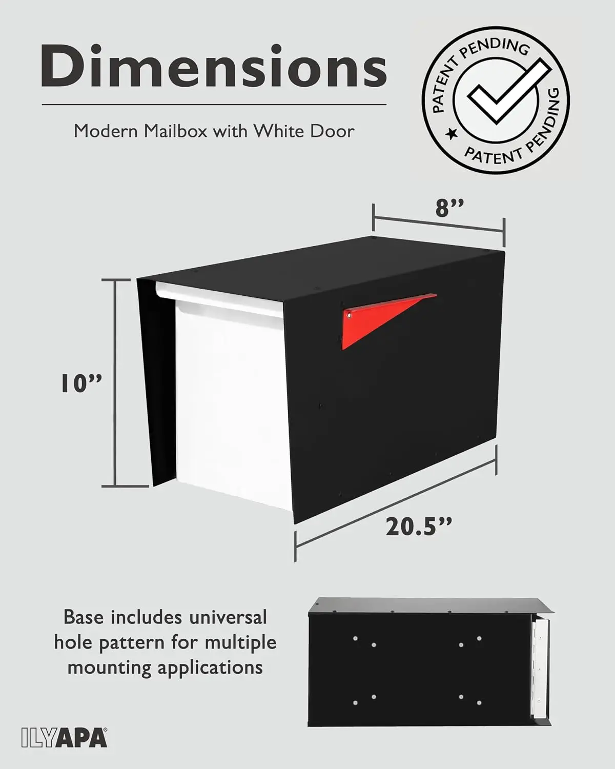 Large Modern Mailbox for Outside - Black & White - Post Mount | Steel Hinges & Magnetic Door, Post Mount Mail Boxes for House Ou
