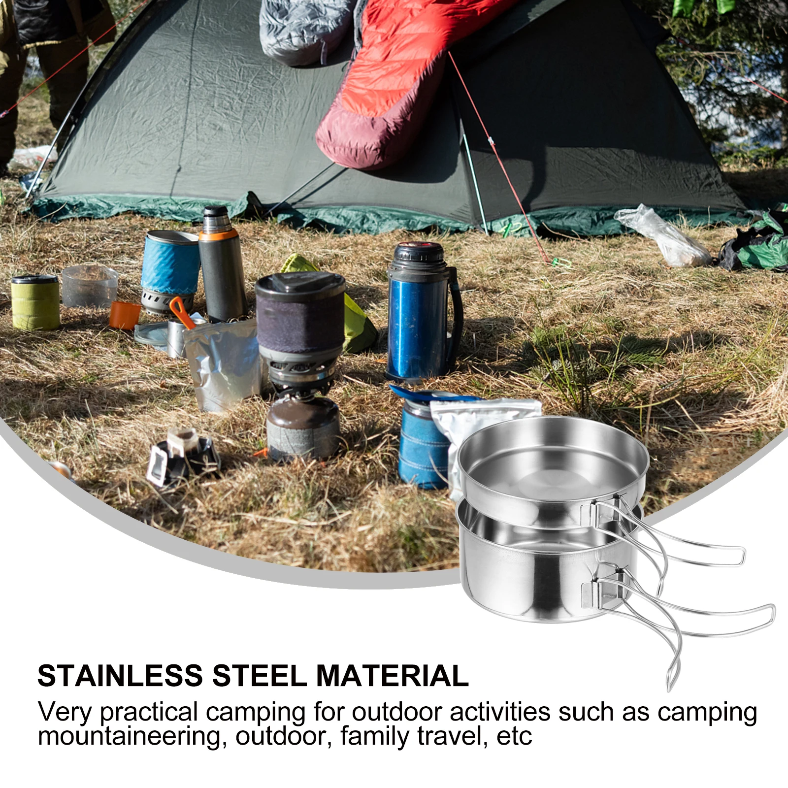 

8 Pcs Stainless Steel Camping Cookware Set Durable Large Compact Outdoor Equipment BBQ Bowl Pan Backpacking Kit