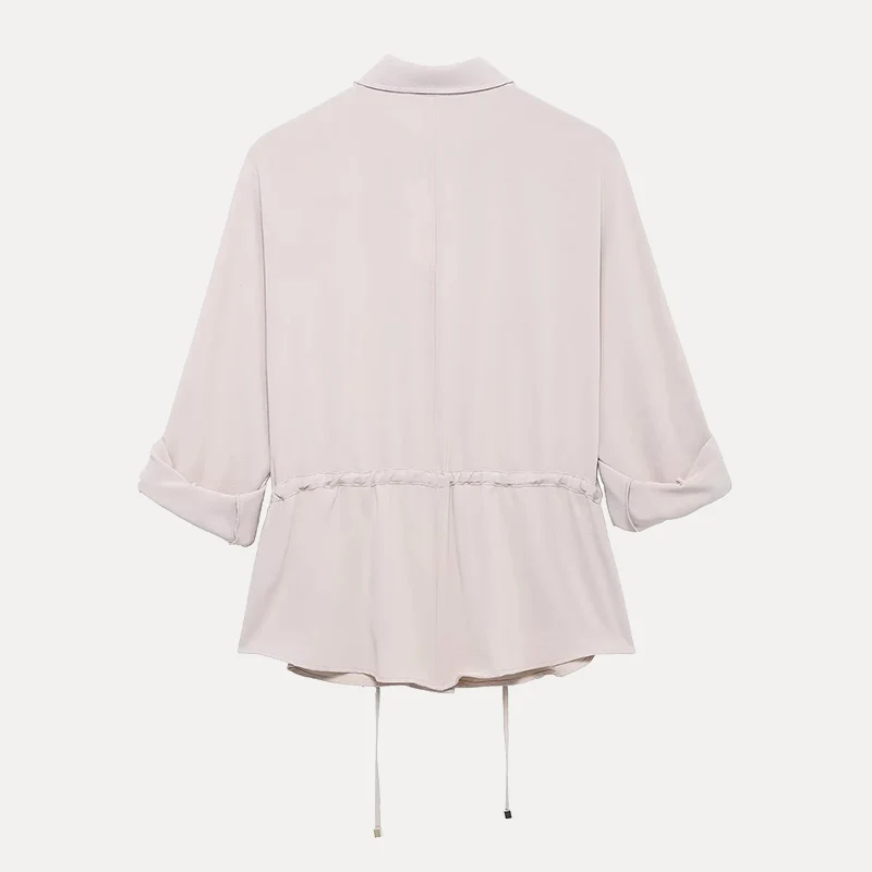 

Casual Sle Women's irt Stand Collar Cuffed Sve Belted Polyester Fiber Mid-Length Pure Color New Arrival Spring 2025