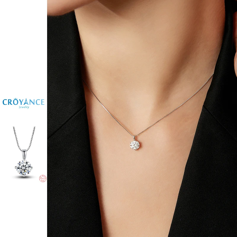 

925 Sterling Silver Jewelry Classic Simple Six Claws Round AAA Zircon Pendant Necklace Women Fine Gift Fashion Rose Gold Choker