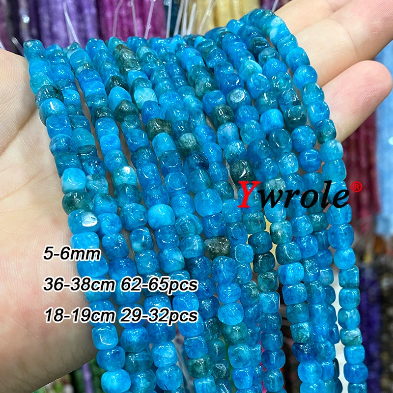 6x6mm 8x8mm Natural Stone Square Blue Apatite Chalcedony Loose Spacer Beads for Jewelry Making Diy Bracelet Charms Accessories