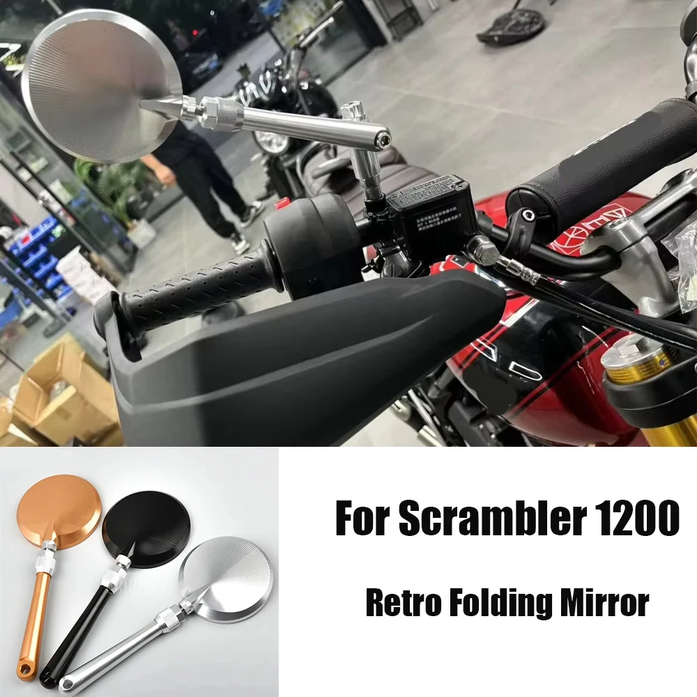 Motorcycle Mirror Folding Mirror Blue Anti-Glare Mirror  For Scrambler 1200 Accessories2017-2024