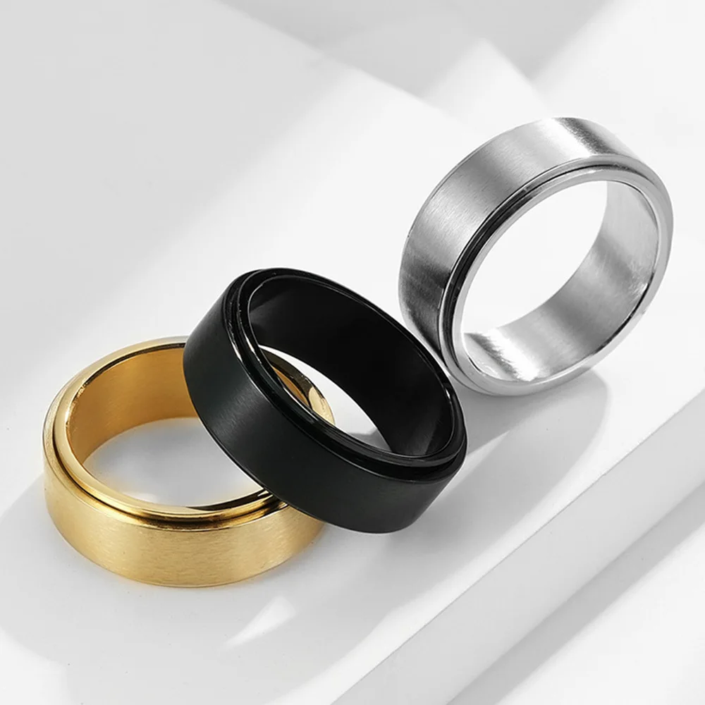 Personalized Spinner Ring for Men Women 8mm Stainless Steel Rotatable Wedding Band Custom Name Date Initial Male Tail Ring