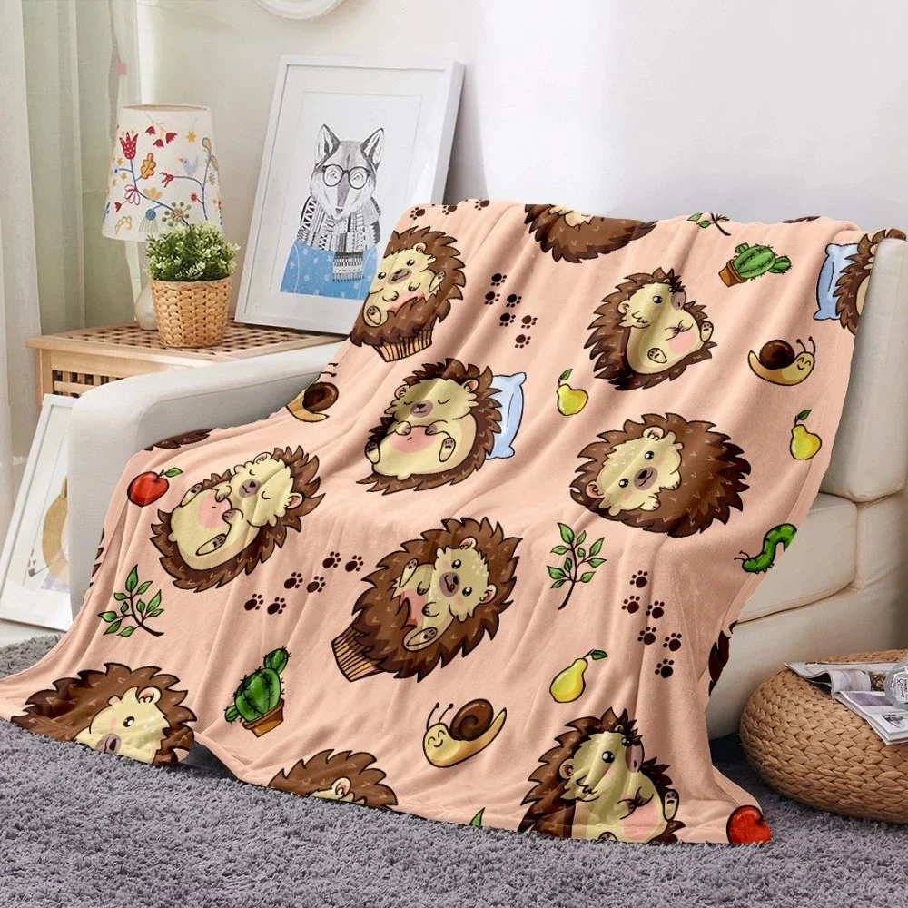 

Flannel Soft Warm Blanket Cartoon Animal Prints for Bed Sofa Couch King Queen Size Lightweight Anime Hedgehog