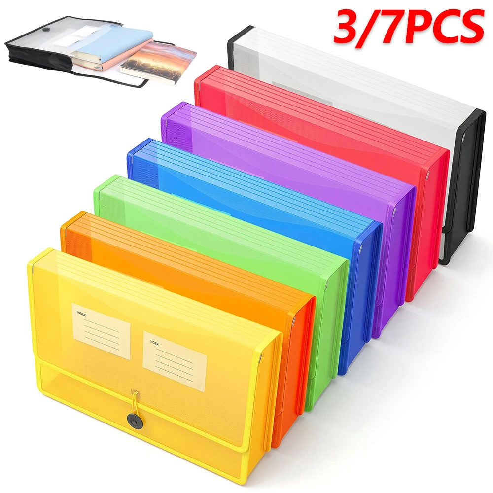 3/7Pcs Transparent A4 File Folder Waterproof PP Document Bag with Elastic Closure Expandable File Organizer for Office School