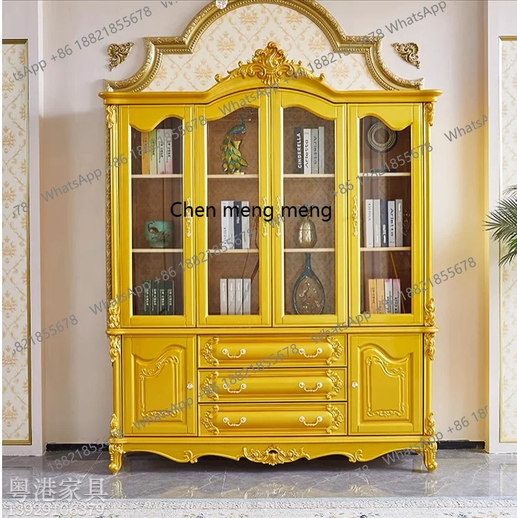 

Европейский резной цветочный шкаф из цельного дерева, американская вилла, гостиная, декоративный шкаф, шкафчик цвета шампанского, золотой шкафчик