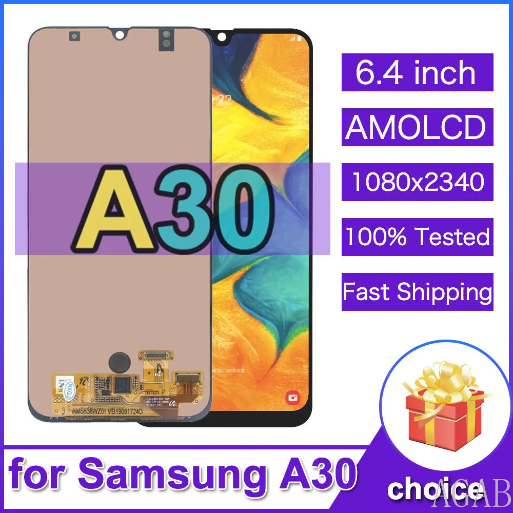 6,4-дюймовый AMOLED LCD-дисплей для Samsung Galaxy A30 A305F, сенсорный экран с дигитайзером в комплекте для Samsung A30 A305G, с рамкой.