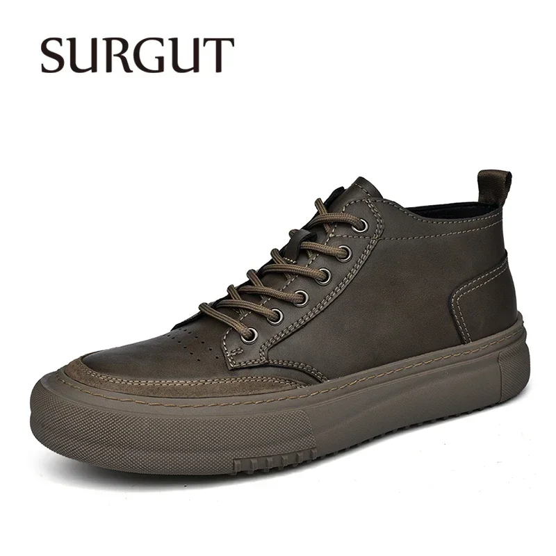 SURGUT Autumn Winter New Luxury Men's Leather Shoes Comfortable Oxford Fashion Walking Shoes Non-slip Rubber Sole Man Shoes