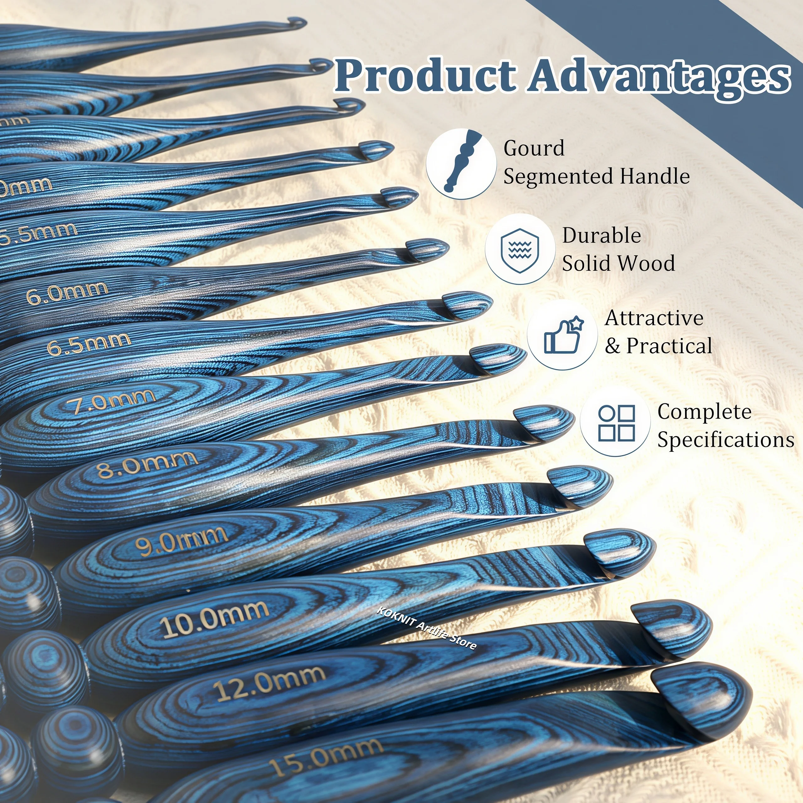 Blue Vintage Solid Wood Croche - Wooden Crochet Hooks Ergonomic Handle ulasan dan harga