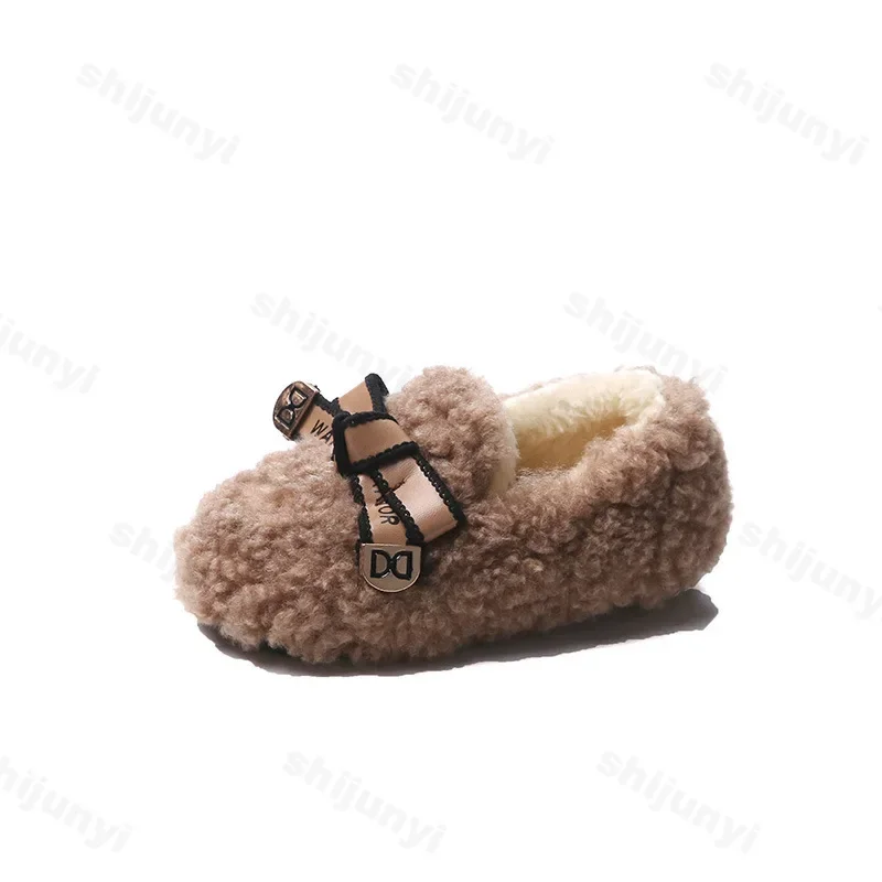 New Girls Winter Shoes Fashion Bowknot Mary Janes Shoes Children Cotton-Padded Shoes Warm Plush Kids Non-slip Flats Baby Toddler