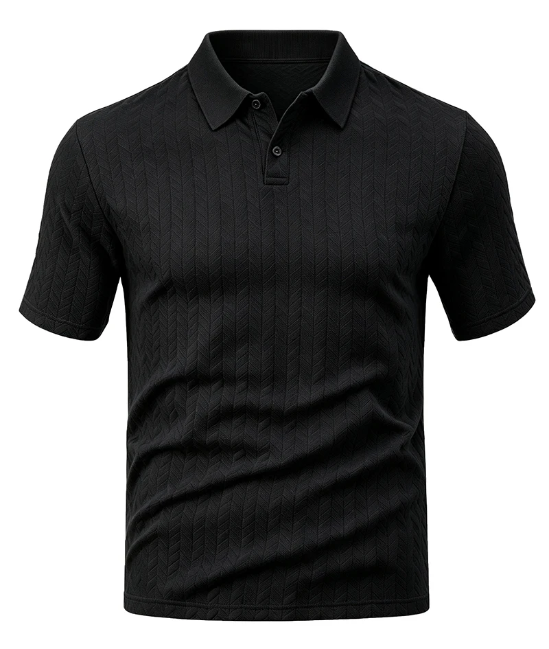 Herren-Poloshirt mit strukturiertem Jacquard-Muster, kurzärmelig, lockere Passform, vielseitig einsetzbar, für den Alltag, für den Urlaub, für die Freizeit, für den Sommer, Freizeitoberteile – Detail 19