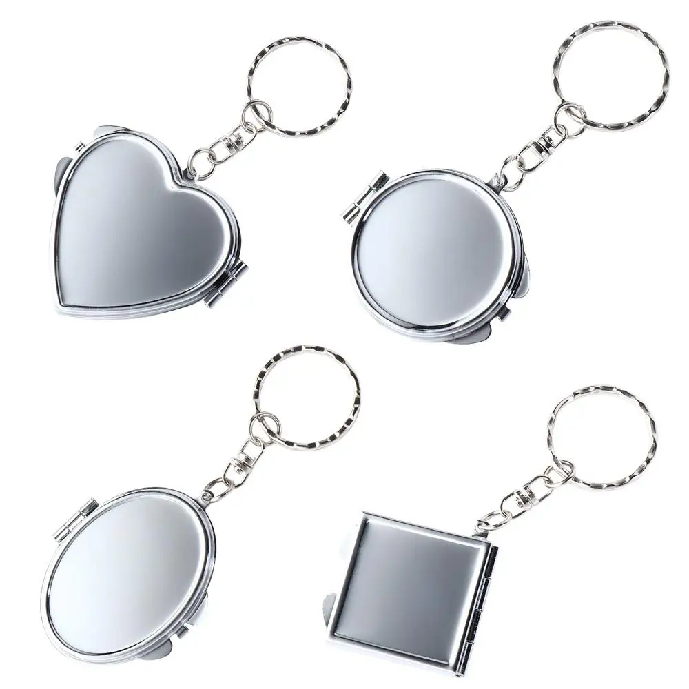 Makeup Mirror Folding Mirror Key Chain with Key Ring Double Sides Makeup Cosmetic Mirror Key Ring Round Heart Folding