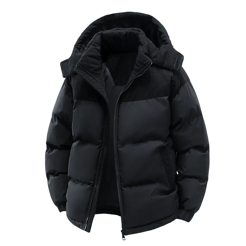 Hooded Loose Fit Cardigan Simple with Regular Length Zipper Closure Detachable Hood Side Seam Pockets Winter for Men
