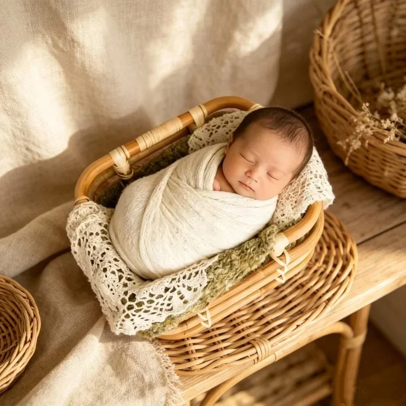 Natural Rattan Vine Handcrafted Bed Shooting Prop From Indonesia For Full Moon Portrait Indoor Photoshoot Setting Accessory