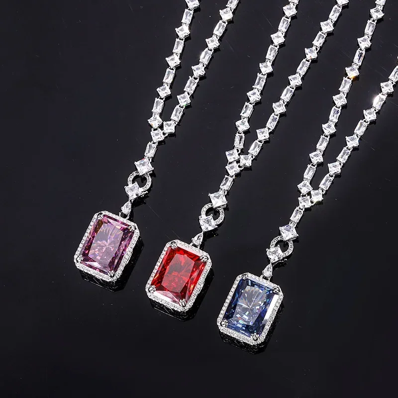 

Luxury Square Cut Pendant Necklace Women with Dazzling Crystal Accents Elegant Pink Red Jewelry Perfect Gift Dress Accessories