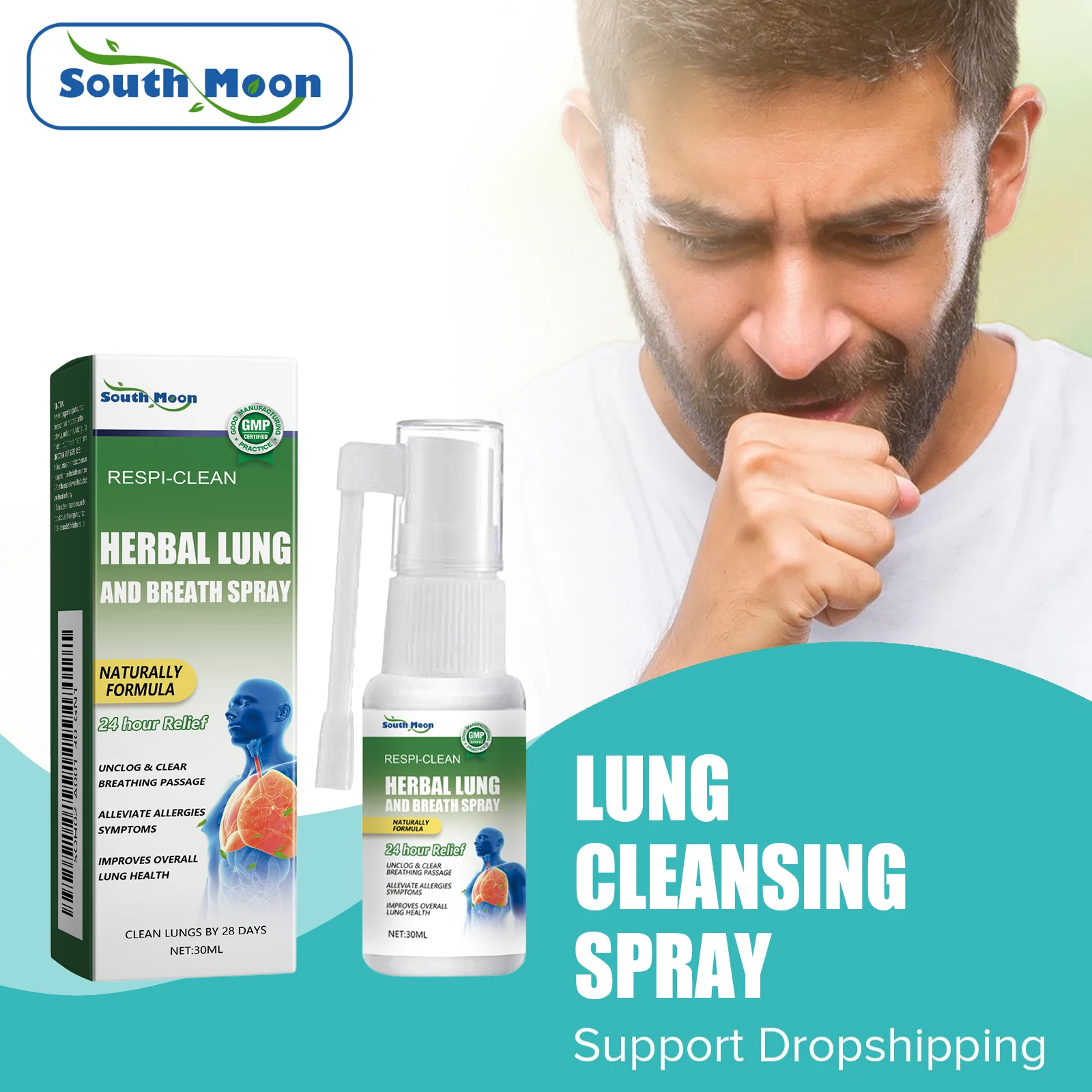 

Herbal Lung Cleansing Repair Spray Clear Nasal Congestion Breath Relieve Throat Discomfort Respiratory Care Lung Support Spray