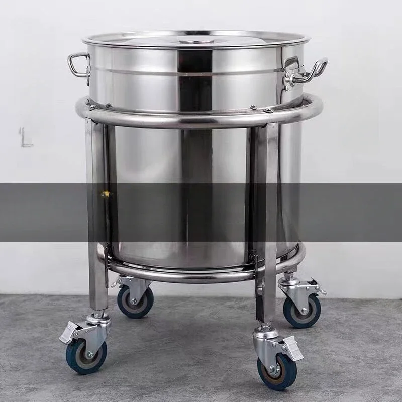 

Thickened stainless steel soup bucket rack soup pot with pulley bracket canteen commercial insulated bucket cart.