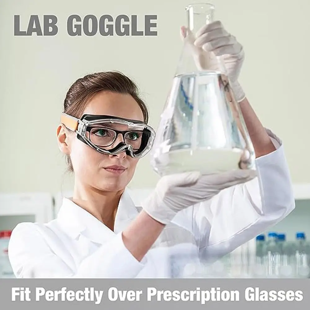 Polycarbonate Lens Work Goggles Industrial Grade Safety Goggles Anti Fog Clear Lens Lab Goggles Fit Over Glasses Eye Protection