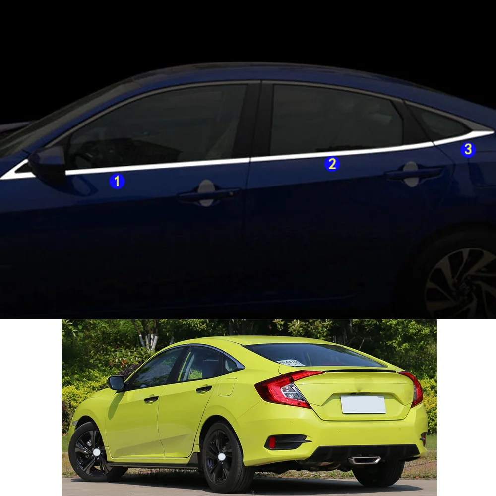 

For Honda Civic 10th Sedan 2016 2017 2018 2019 2020 2021 Car Sticker Garnish Pillar Window Middle Strip Trim Frame Hoods