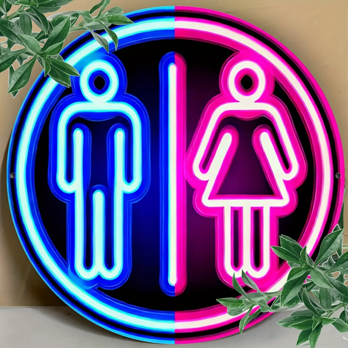 1pc 2D Flat Neon Restroom Sign Metal Tin Sign, Modern and Minimalist Style 8X8 Inch Aluminum Sign, Suitable For Shopping Malls,
