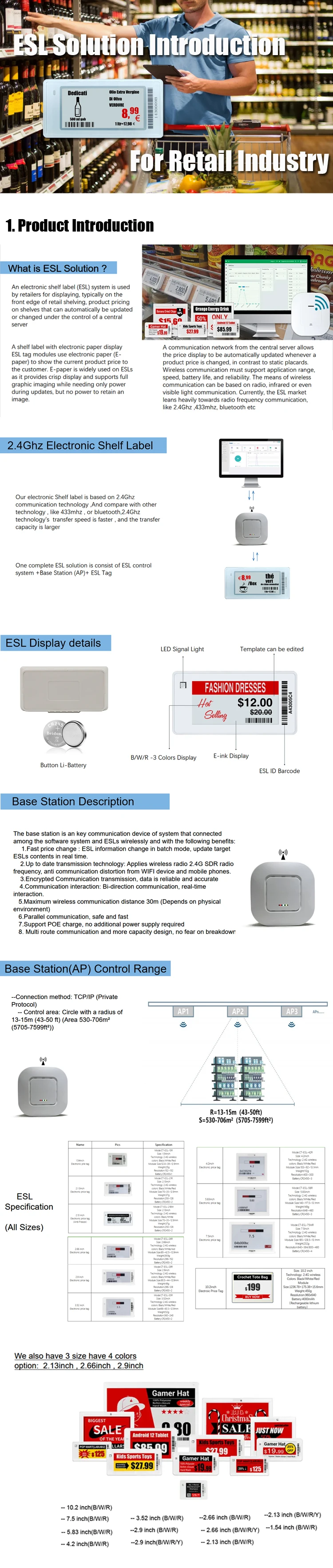 1.54 Inch Supermarket E-ink Epaper Display Wifi Wireless Esl Electronic Shelf Label Epaper Digital Price Tag for Clothing Shop - view 6