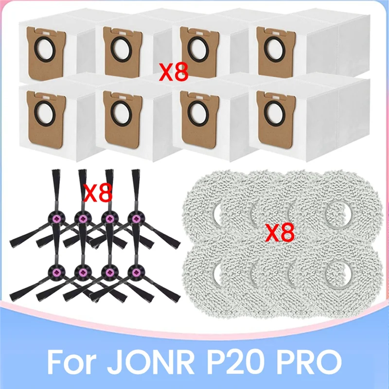Ad24 para jonr p20 pro robô aspirador de pó acessórios kit escova lateral mop pano sacos pó limpeza doméstica