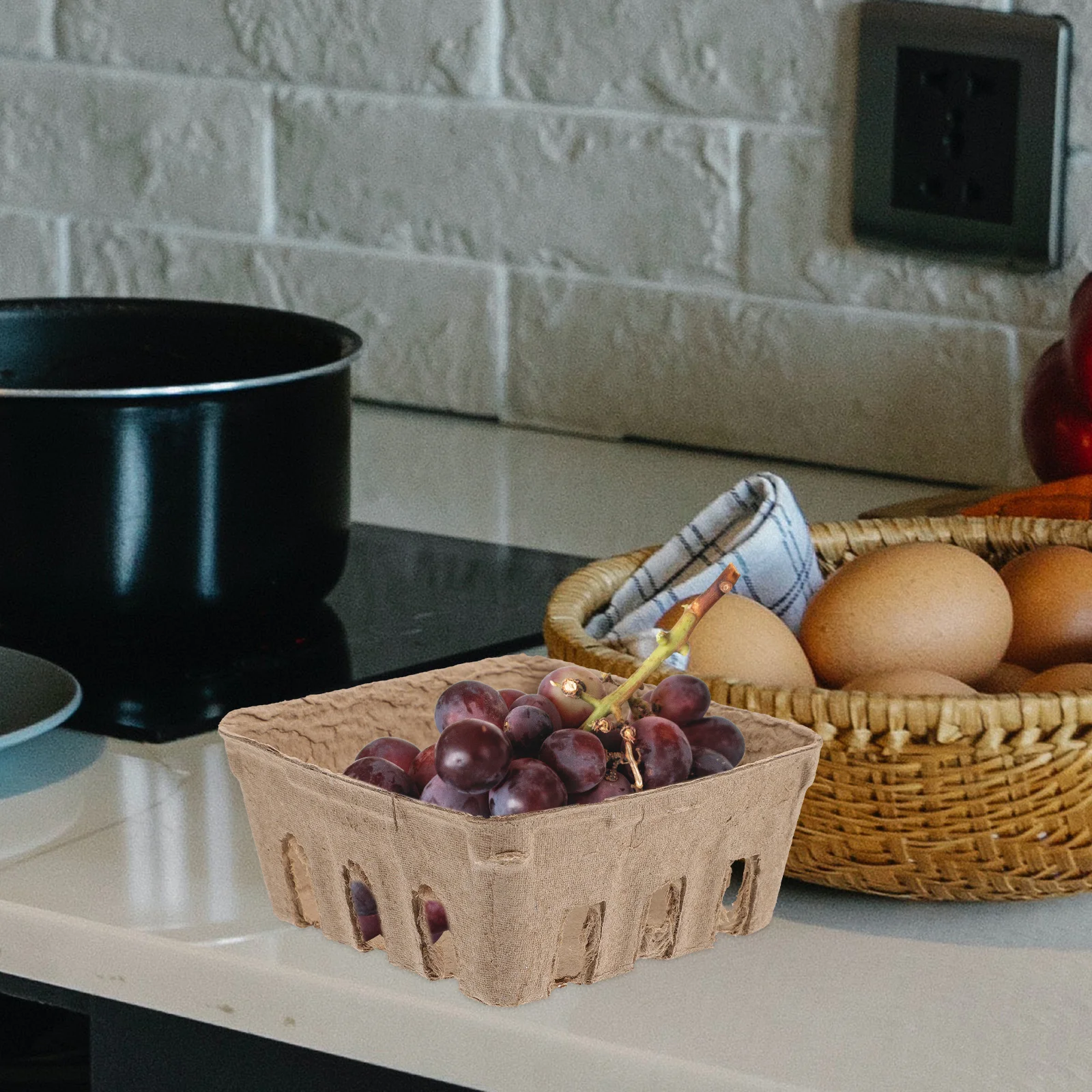 50 Pcs Biodegradable Fruit Tray Paper Pulp Berry Basket Household Storage Tray Kitchen Cabinet Accessory Paper Berry Container